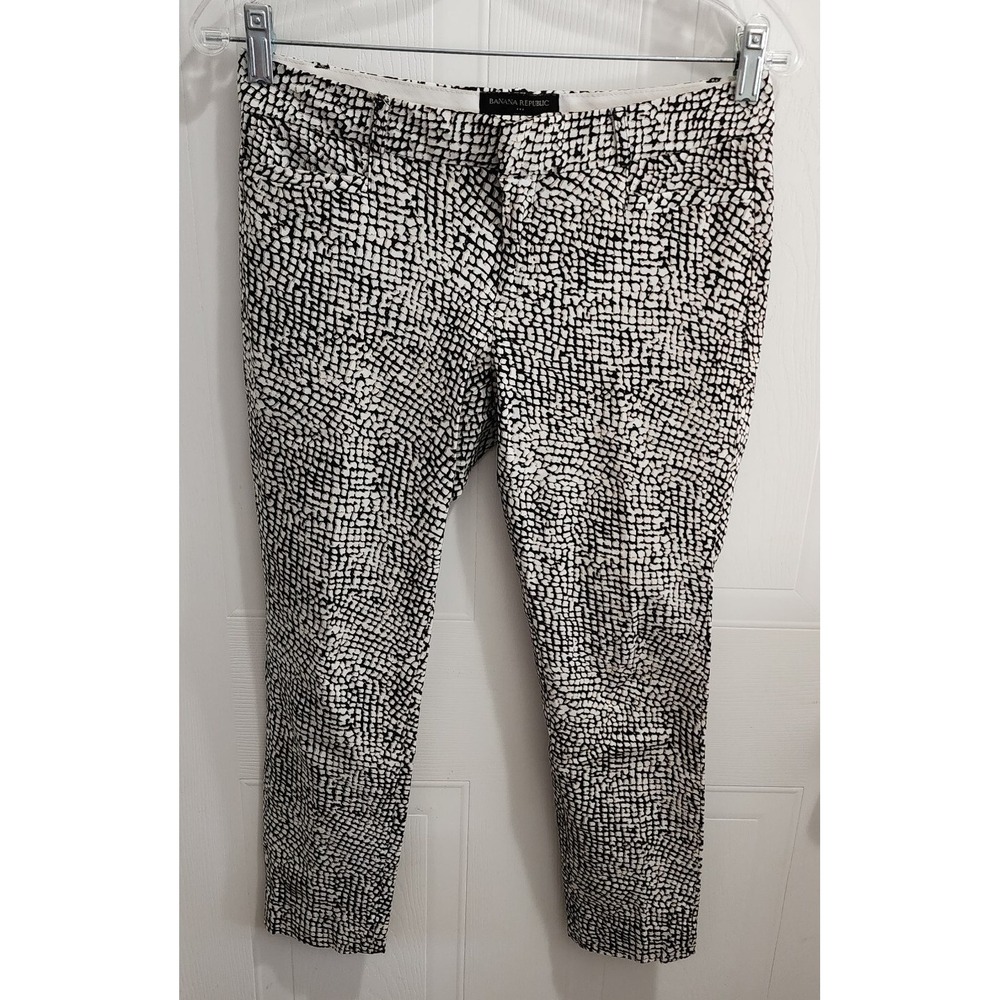 Banana Republic Sloan Fit Pants Cropped Low Rise Black White Women's Petite Sz 2